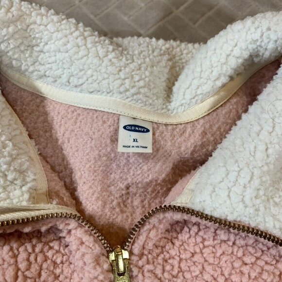 Old Navy Womens XL Sweatshirt Light Pink Pullover 1/4 Zip Teddy Bear Fleece - Picture 2 of 12